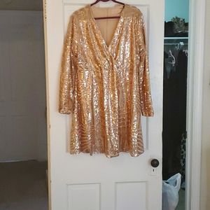 Sequin rose gold mini skater dress